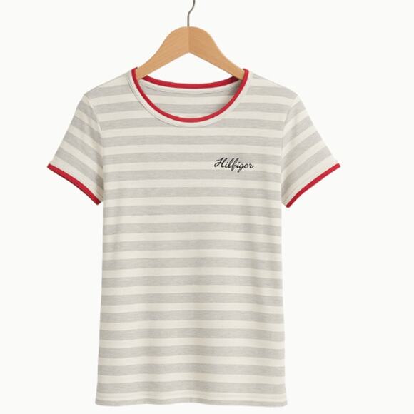 Tommy Hilfiger Striped Nautical T Shirt in Gray and White Stripe EUC Size XL - Picture 4 of 4